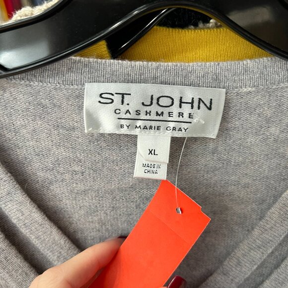 $595 St. John Gray Cashmere Cut-Out V-Neck Pullover size XL - Picture 8 of 9